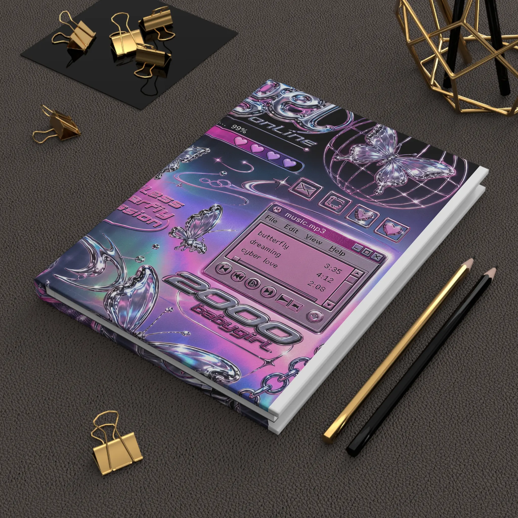 Y2K Holographic Butterfly Hardcover Journal | Vaporwave Aesthetic Notebook