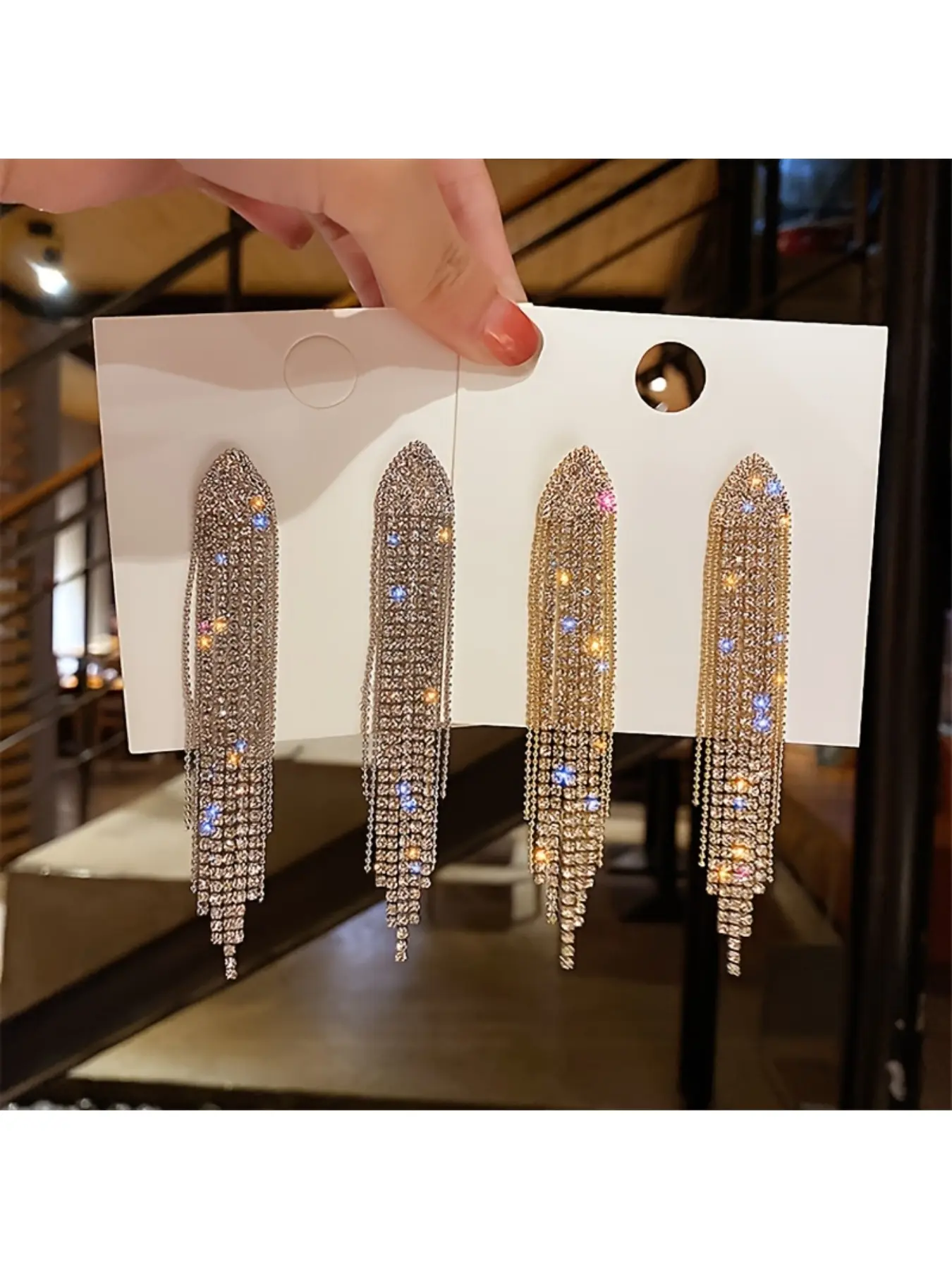 European And American Style, Exaggerated, Silvery Needle, Elegant Theme Elegant Long Tassel Rhinestone Earrings with Stainless Steel Posts - Chic Alloy Dangle Jewelry for Women, Fashionable Jewelry Accessories, High Quality Earrings