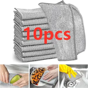 10pcs Dishcloth,Upgraded and thickened Dishwashing Rags,Multipurpose Wire Dishwashing RagsKitchen Gadgets Premium ScrubbingWire Cleaning Cloths, CleaningSupplies,Non-scratch Wire Dishclothfor Kitchen Reusable Multifunctional Dishwashing Rags