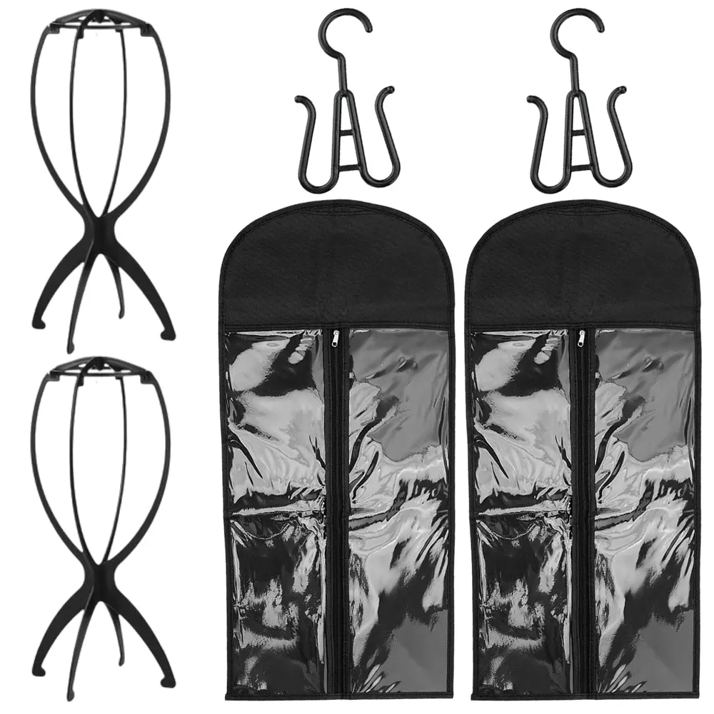 2 Pcs Wig Storage Bags with 2 Pack Wig Head Stand, Travel Wigs Holder Hat Display Wig Set for Home Salon Use
