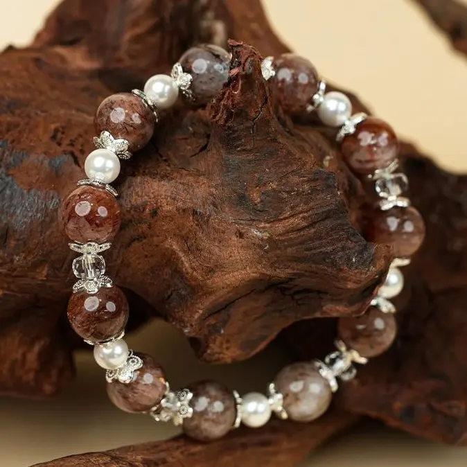 LUMAWU 10mm Bead Size Red Rabbit Hair Crystal Stone Bracelet for Adults, Elegant Friendship Beaded Jewelry with Natural Texture for Daily Positive Vibes, Stone Bracelets, Friendship Beaded Bracelet