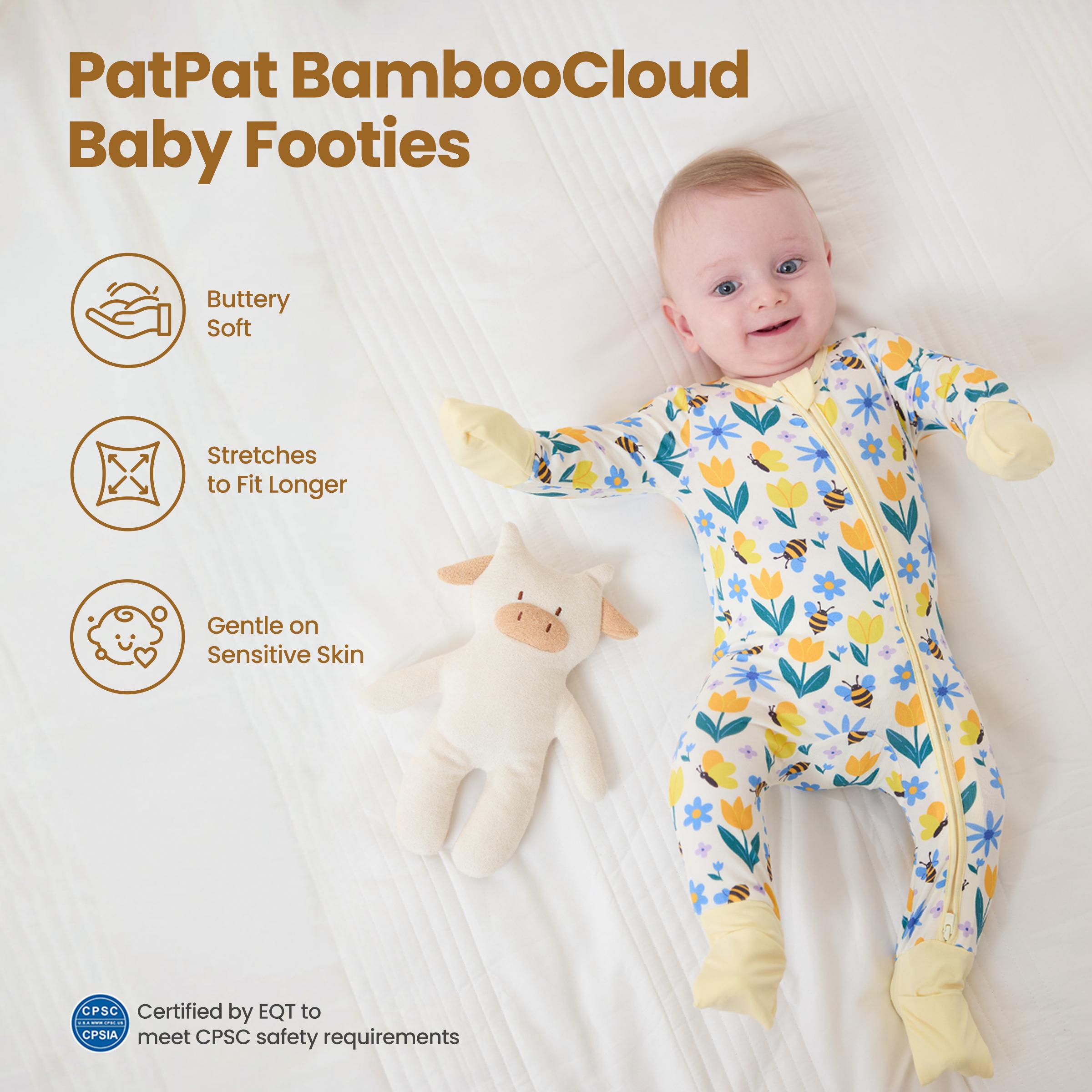 PATPAT Baby Footie Romper, Viscose from Bamboo, Long Sleeve, 2-Way Zipper, Fold-Over Mittens, Cuffs & Anti-Slip Grips Toddler Outfit Baby Clothing，SprIngGIowUp ,RefreshedLook