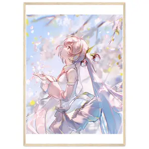 Hatsune Miku In White - Japanese Wave Restored Artwork Durable Pine Wood Frame 20-25mm Thick Premium Matte Paper Poster Eco-Friendly Home Decor