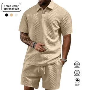 Men’s casual diamond-pattern polo set — breathable two-piece summer outfit suitable for the beach, street style, and everyday outings