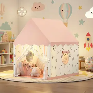 Princess Fairy Tale Castle Play Tent for Kids, Beige & Pink, Pretend Play House, Secret Base & Sleep Tent, Portable Outdoor Playhouse, Indoor Playhouse, Ideal Birthday Halloween Christmas Thanksgiving Gift, No Accessories & Lights
