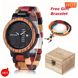 BOBO BIRD Colorful Wood Watches For Men & Women Week & Date Display Couple Watches Unique Gifts For Lover
