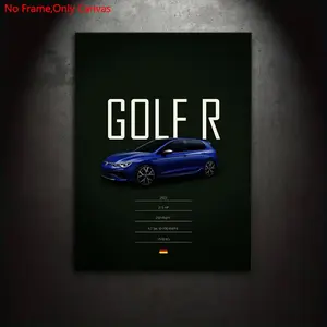 1 piece/set of frameless canvas painting print posters, minimalist vehicle art, classic hatchback GOLF R, perfect gift for performance car enthusiasts, ideal gift for bedroom, living room, kitchen, dormitory corridor, mural, wall decoration, room decor