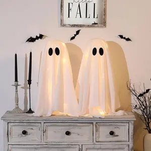 Halloween Decorations, 2 Pack Ghosts with String Lights, Spooky Indoor Party Decor for Home Table Room Kitchen Fireplace