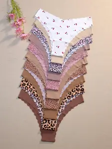 Women's Seamless Wave Design Underwear Set, Comfortable Breathable Antibacterial Panties, Fitted All Season Casual Style, Seamless Crotch Design