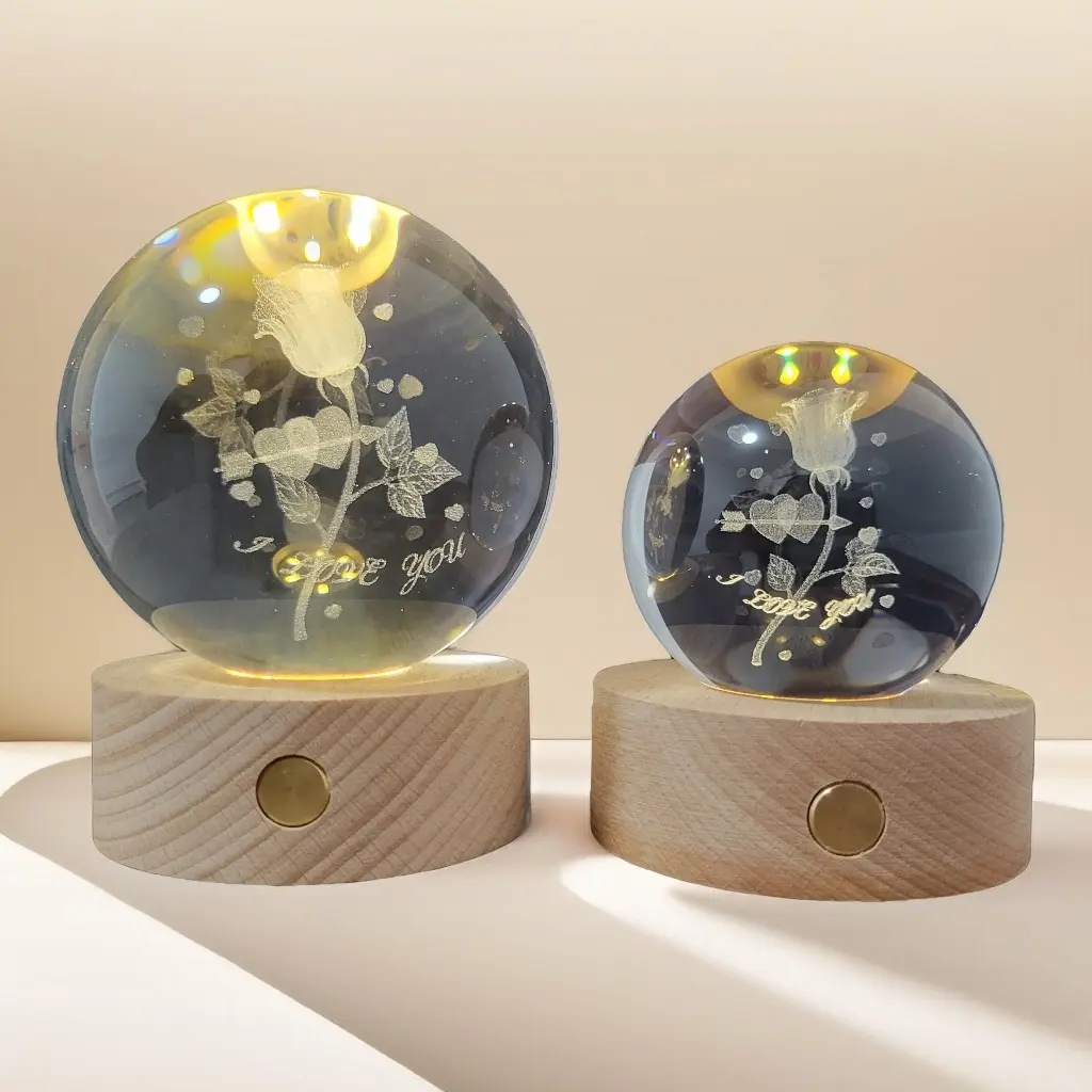 Touch Switch 3D Crystal Light Ball for Mother's day, Night Light with Removable Glow Ball, Gift Set for Mother, Boyfriend or Girlfriend, Birthday Gift Set, Easter Gift for Teens Boys & Girls, 2.4"or 3.2"Diameter Wireless Rechargeable Brightness Adjustable