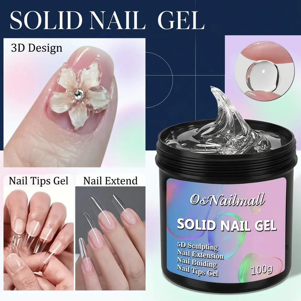 100g Solid Nail Gel, Gel Clear, Strong Sticking Gel, Nail Building Gel, Builder Gel Nails, Nail Extension, 5D UV Gel, Professional Nail Art Supplies, Manicure