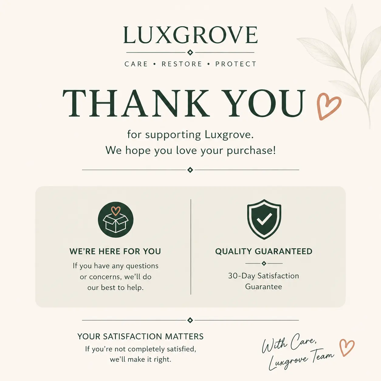 Household Cleaners Warranty Card - Free Gift, Not for Individual Sale