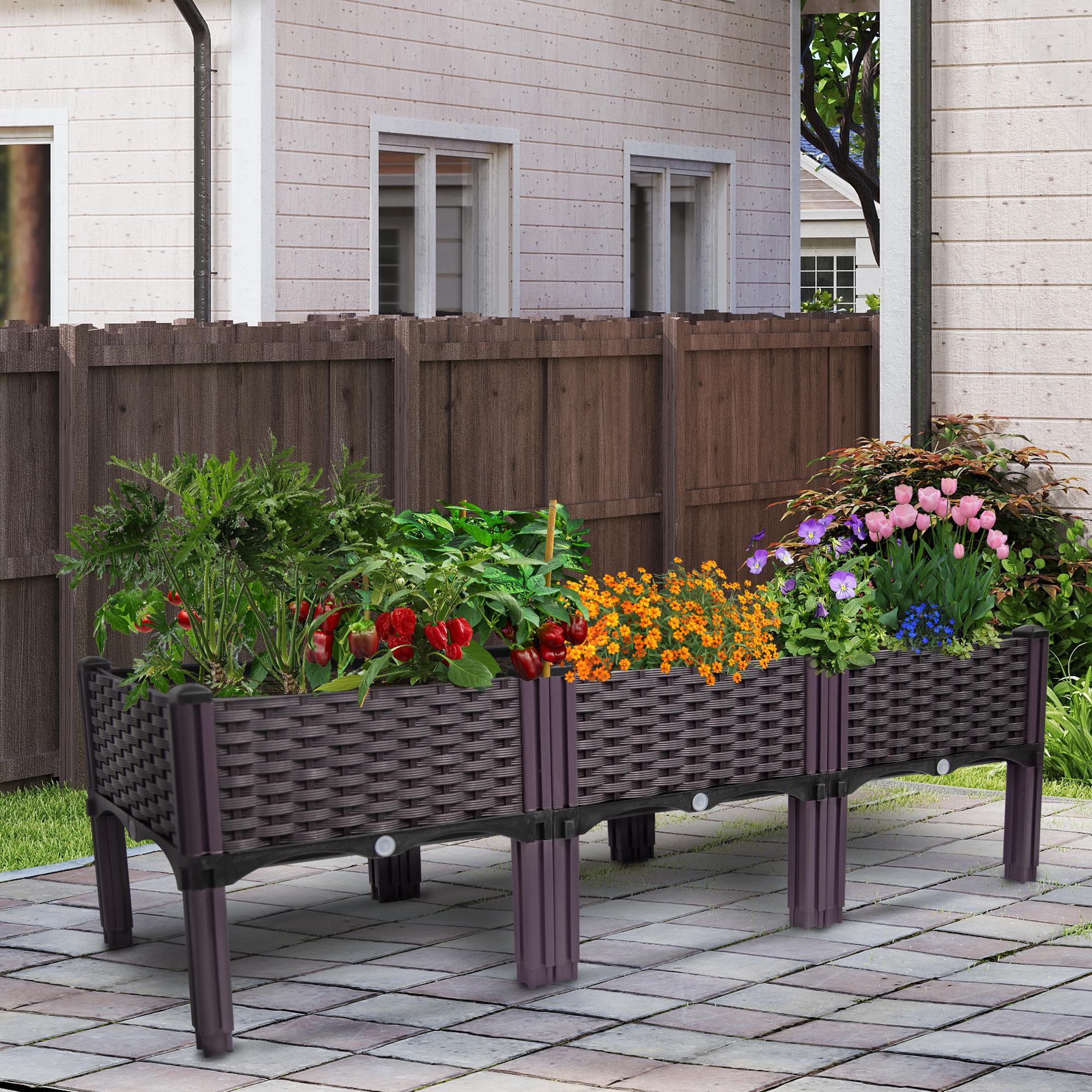 Plastic raised garden bed, 3 raised planters with legs, height 14.5inch, used for growing vegetables, fruits, flowers, and herbs both indoors and outdoors
