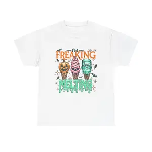 Summerween Monsters Unisex Heavy Cotton Tee - Freaking Melting Top, Spooky T-Shirt, Ghostly Gift, Halloween Costume, Party Apparel