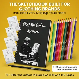 All In One Ez Sketchbook - 140 Pages with 75+ Mockups & 5 Freestyle Sketch Pages for Clothing Designers Doodle Drawing Pen Art Marker Pen with Free Pencil Included