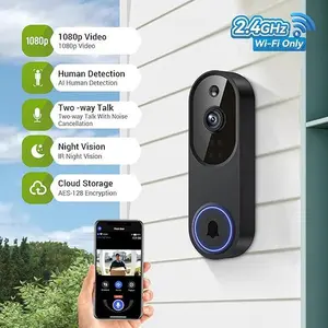 Wireless Video Doorbell Camera 1080P, Smart Outdoor Security Camera with AI Human Detection, Night Vision, Two-Way Audio, Live View, Instant Alerts, Cloud Storage, 2.4GHz WiFi
