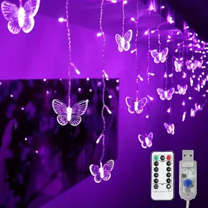 1pack/2pack LED Neon Lamp Room Decor, Atmosphere, Camping, Bar Decoration Lights, 42.6ft/13m Butterfly LED Curtain Lights For Bedroom, 8 Modes Twinkle String Lights, Remote Control LED Fairy Lights For Christmas Holiday Wedding Party Decor