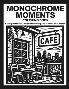MONOCHROME MOMENTS: Peaceful Stress Relief Coloring Book For Teens, Adults And All Ages With Mindful illustrations to Color with One Black Pen (One Pen One Color Book), Paperback