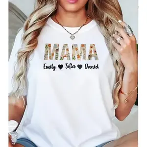 Floral MAMA Custom Kids Names Graphic Tee, Personalized Mom Life Shirt