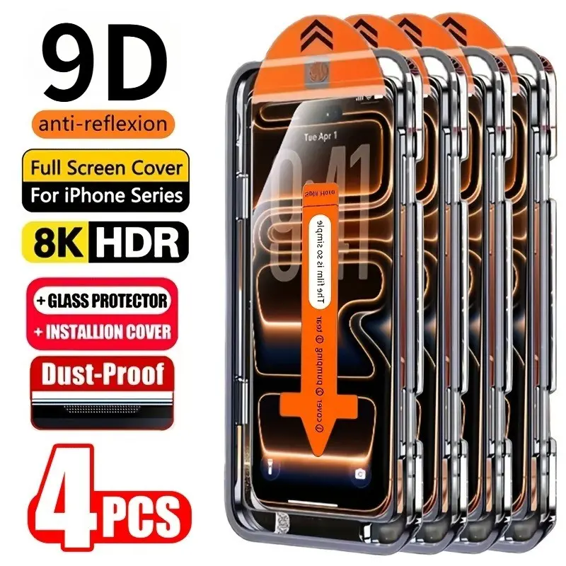 4-Pack Full Coverage HD Tempered Glass Protective Screen Protector for iPhone Models, 9h Hardness Anti-Scratch Anti-Fingerprint Protection, Shell Friendly, Smartphone Accessories, Phone Screen Protectors