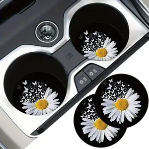 Set of 2 White Daisy Butterfly Car Coasters, Car Accessory - Made of EVA, perfect for cups and holiday gifts