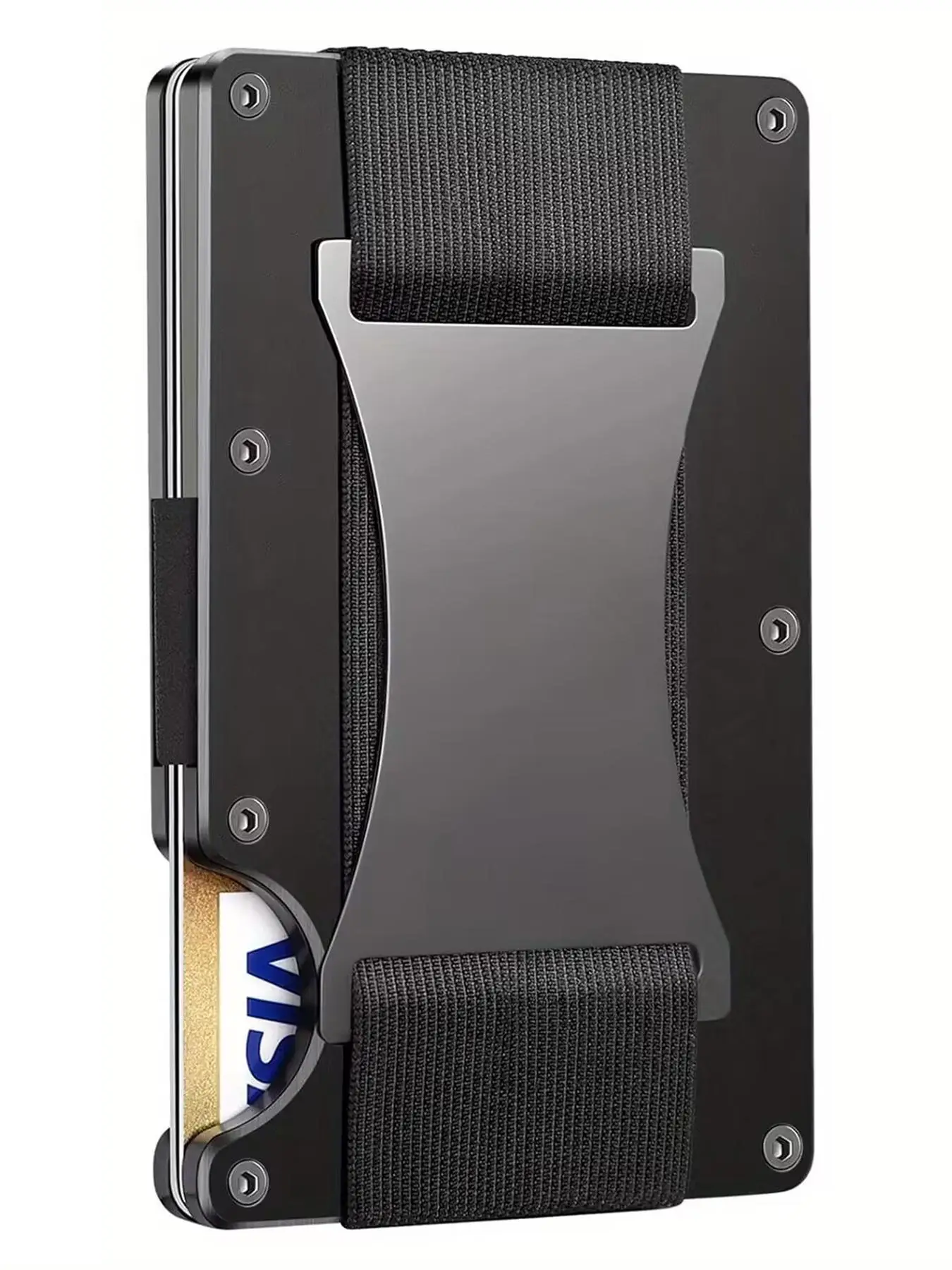 Men's Minimalist Compact Wallet, Rfid Blocking Front Pocket Credit Card Holder, Aluminum Metal Slim Wallet with Cash Strap