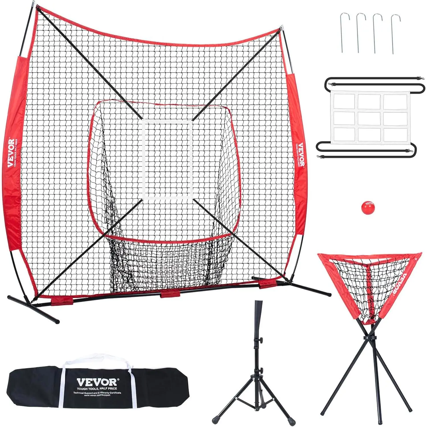 【DealsForYouDays】VEVOR Portable Baseball-Softball Training Net Baseballequipment - Outdoor Fiberglass Bow Frame Backstop, Batting Cage, Carry Bag, Strike Zone, Batting Tee for Hitting & Catching