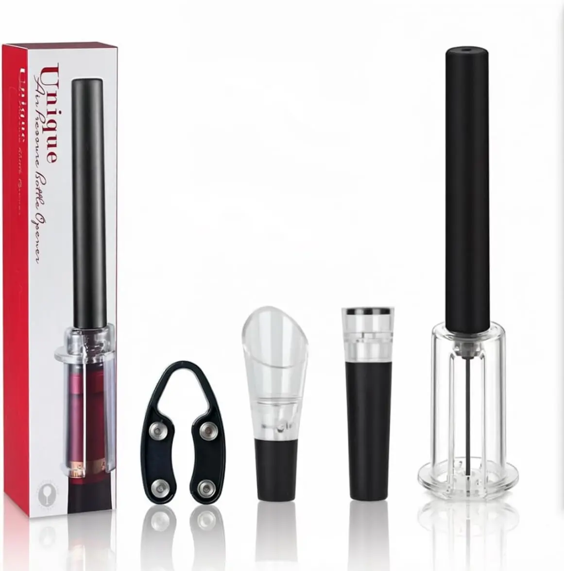 Wine Opener, 4-in-1 Gift Set with Air Pressure Corkscrew Wine Bottle Opener, Foil Cutter, Wine Aerator Pourer, Vacuum Wine Stopper