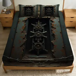 2/3 Pcs Rust-covered Bar Door Theme Pattern Bedding Fitted Sheet Set(1* Fitted Sheet+1/2* Pillowcase,core-free),machine Washable,zipper Seal,multiple Sizes Suitable For All Seasons,suitable For Bedrooms,perfect Gift Festivals