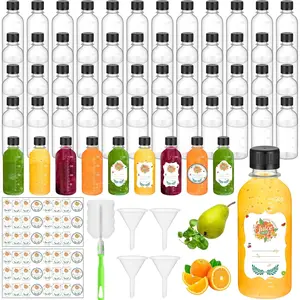 50 count 7 oz Small Plastic Juice Bottles with Black Cap Mini  Clear Shot Jar with Lid Scale and Label for Ginger Liquid Drink Milk  Coffee Storage Container Portable Travel