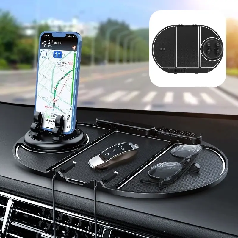 Car Phone Holder Anti-Slip Mat, Multifunctional Dashboard Phone Stand, Parking Number Plate, Aroma Slot, Glasses Storage & Cable Organizer for All Vehicles