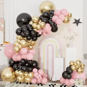 Black Pink and  Balloons Arch Kit 144 count 18/12/10/5inch Black Pastel Pink Metallic  Balloon Garland for Women Girls Birthday Wedding Bridal Shower Bachelorette Graduation  Shower Decor