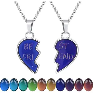 Temperature Sensing Color Changing Pendant Necklace with 19.29" Stainless Steel Rolo Chain