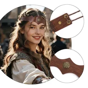 Adjustable Viking Style Medieval Relief Headband, Artificial Leather Warrior Headband, Larp Role Play Halloween Stage Prop Gift
