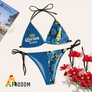 Tropical Floral Corona Extra Triangle Bikini Set Swimsuit