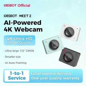 【NEW!!!】OBSBOT MEET 2 - AI-Powered 4K Webcam, AI Framing & Autofocus, Webcam with Microphone, Background Bokeh, 60 FPS, HDR Low-Light Correction, Beauty Mode, Webcam for PC, Streaming, Conference, Gaming, etc.
