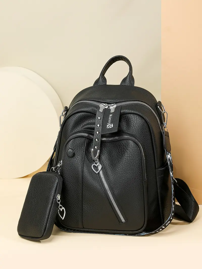 Multifunctional PU Leather Small Backpack - Black & Silver Women main image 3