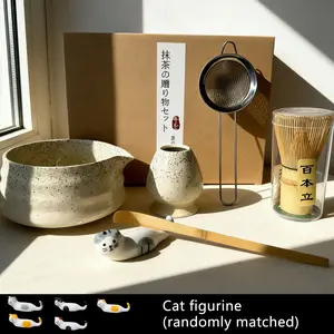 Matcha Tea Set with Matcha Bowl, Spout, Stirrer, Stand, Bamboo Whisk, Stainless Steel Filter, Tea Ceremony Kit, Matcha Tools Pack