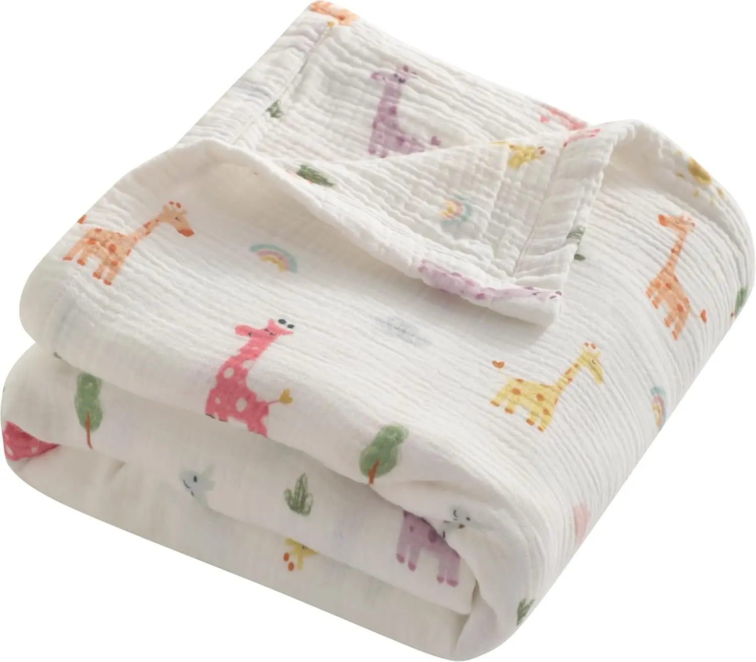 J9 | KPure Cotton 4-Layer Gauze Baby Blanket, Cute Giraffe Print Soft Breathable Infant Nap Swaddle Blanket, All Season Newborn Receiving Blanket