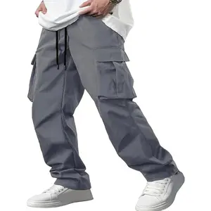 Men's Casual Solid Color Drawstring Cargo Pants With Multiple Pockets, Versatile Bottoms For All Seasons Outdoor, Leisure And Work Wear