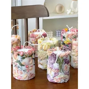 [Sleep Aid Ornament] Rose Flower Pressed Scented Candle - Natural Soy Wax, Unique Design, Ideal for Home Decor & Special Occasions, Aromatic Gift for Christmas & Mother's Day - Perfume Decoration