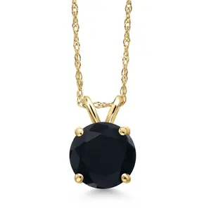 Gem Stone King 14K Yellow Gold Black Onyx Pendant Necklace for Women | 1.28 Cttw | Gemstone December Birthstone | Round 7MM | With 18 Inch Chain