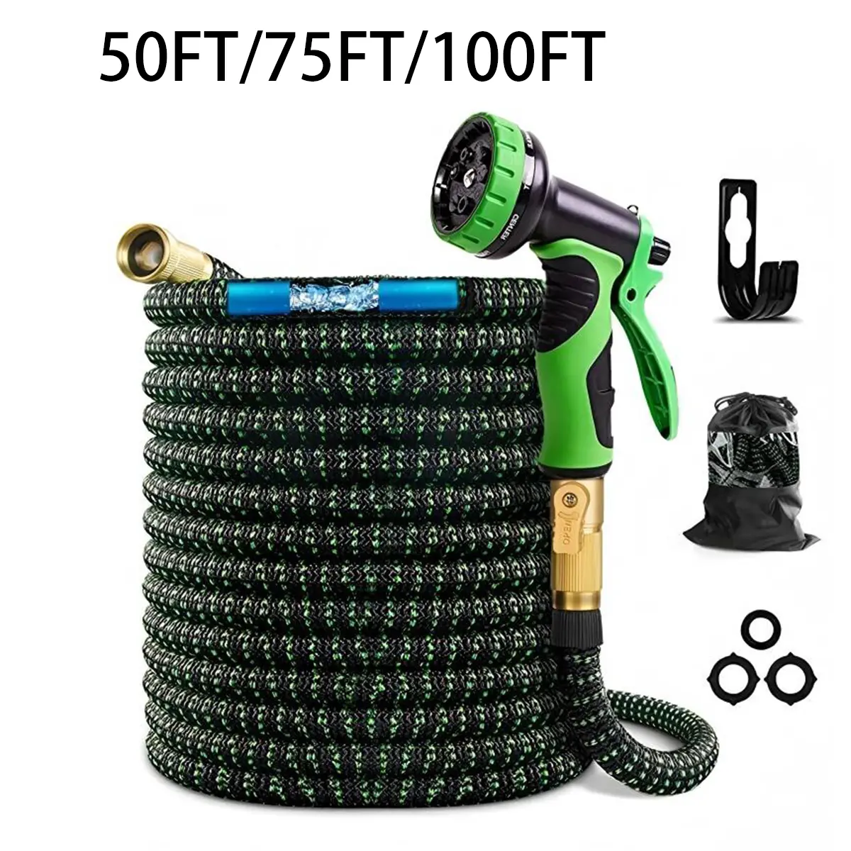 Expanding Garden Hose 50 ft-100ft - Expandable Garden Hose Leak-Proof with 10 Function Spray Nozzle, Leakproof Lightweight Water Hose with Solid Brass Fittings and Storage Bag, Flexible Watering Hose for Lawn, Patio, Car Wash