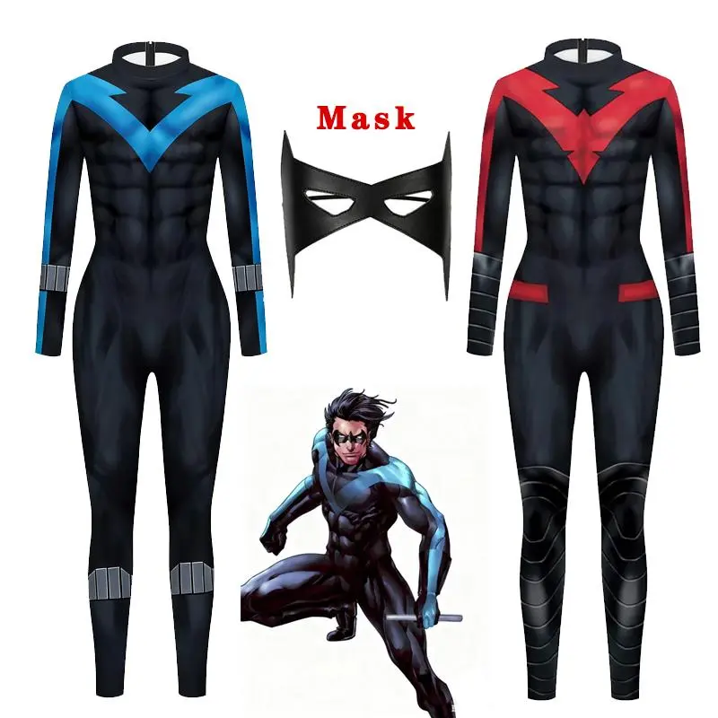 Halloween Nightwing Female Cosplay Costume Set - Adults/Kids Dick Grayson Jumpsuit, Mask, Zentai Bodysuit Cosplay Clothes