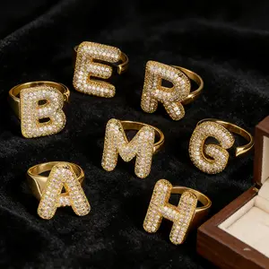 "A–Z Balloon Initial Ring, Adjustable Open Ring, Gold & Silver Alphabet Ring with  Zircon – Perfect Gift"
