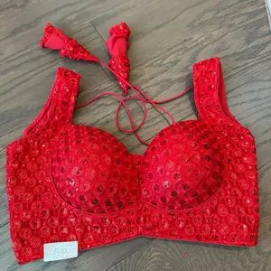Red Sleeveless Sequins Blouse - Sparkly Top with Sequined Detailing and Sleeveless Design