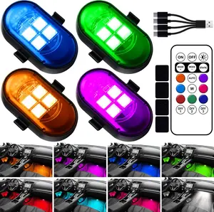 Upgraded Wireless LED Lights for Car, Rechargeable Interior Car Lights with Colors Brightness Adjustable, 12H Battery Life, Remote Control, Mini Strobe Lights for Vehicle Motorcycle Bike Decor
