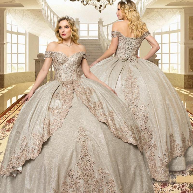 NO.23 Quinceanera Ball Gown Dress Split Skirt and Glitter Tulle Mexican Sweet 15  Formal Party Dress