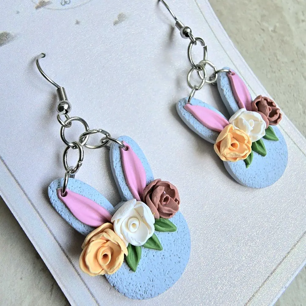 Easter Bunny Dangle Earrings Handmade Polymerclay Hypoallergenic Hooks - Different Variations Available
