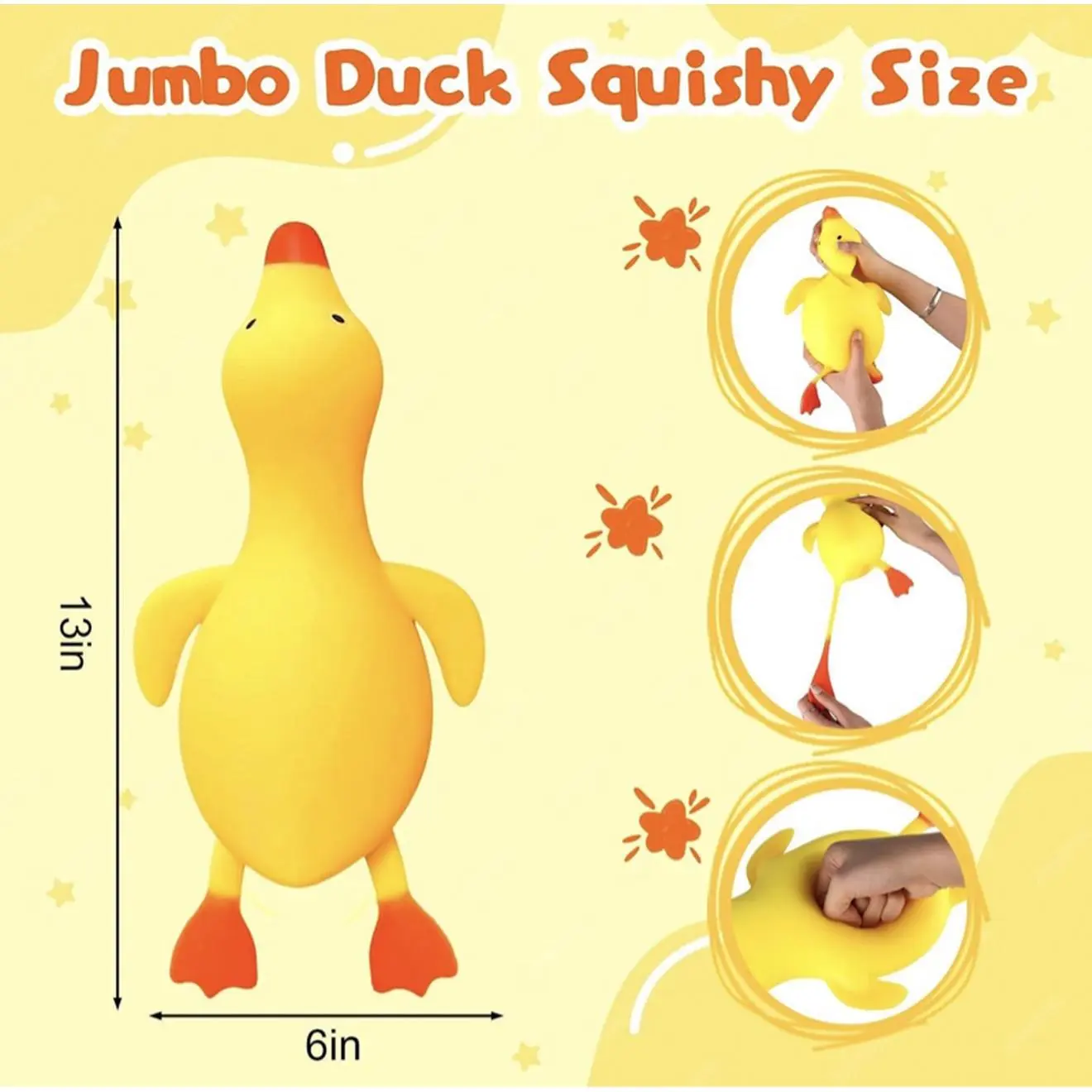 Jumbo Duck Squishy Size 13in x 6in Plush Toy for Kids and Adults Soft and Fun Stress Relief Toy